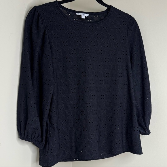 Reitmans Tops - Black Eyelet Blouse – Feminine Cottagecore Top 3/4 Bishop Sleeves, Size Small